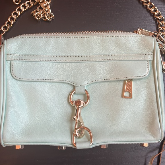 REBECCA MINKOFF Turquoise Leather Small Mac Crossbody Bag Purse - Picture 2 of 9